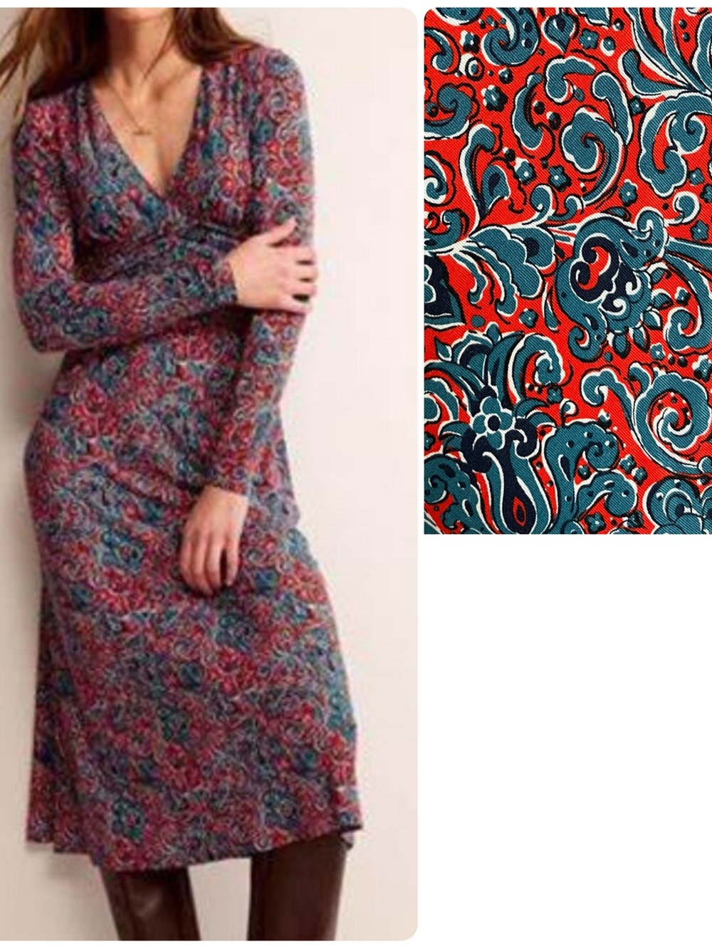 Boden Elodie long sleeve midi dress paisley print